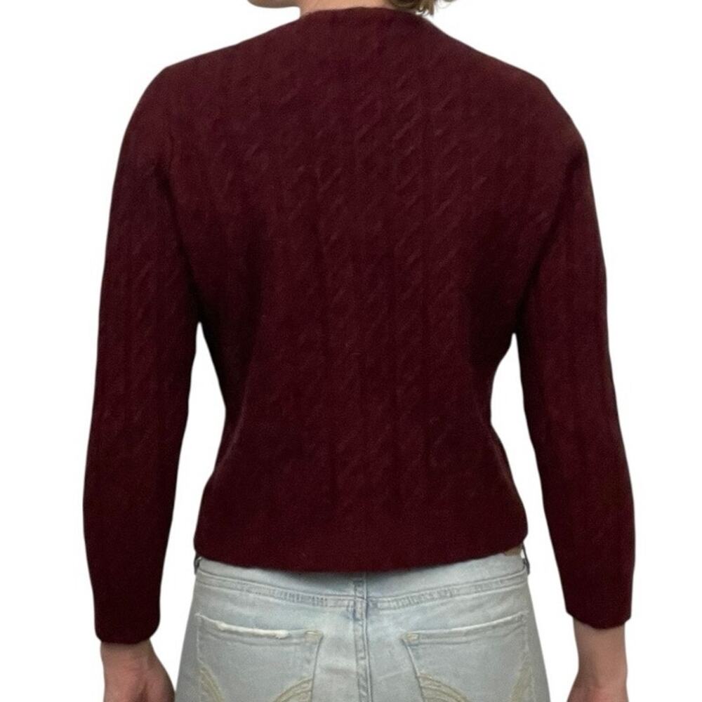 Eddie Bauer Vintage Maroon Cable Knit Lambs Wool Crewneck Sweater - Picture 4 of 8
